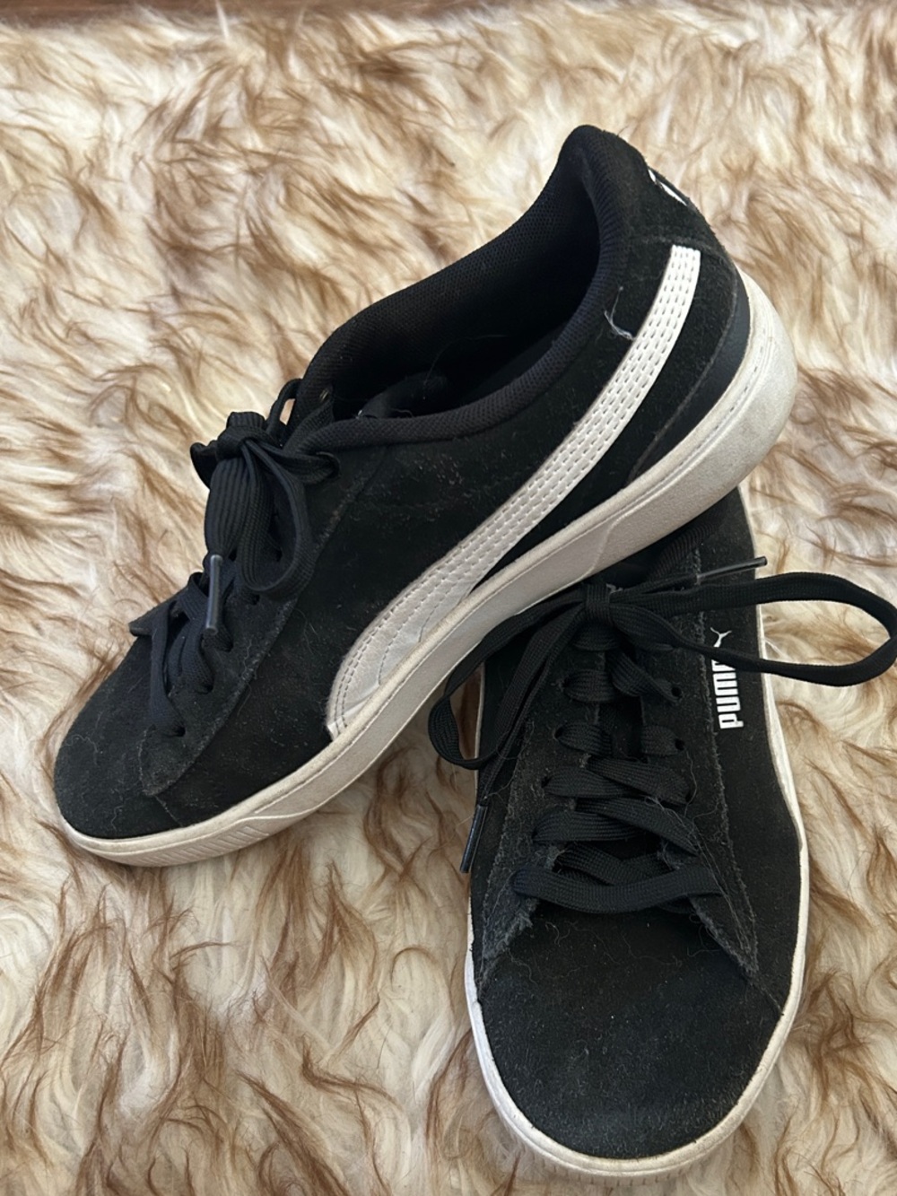 Puma Black and White Suede Low-Top Sneakers